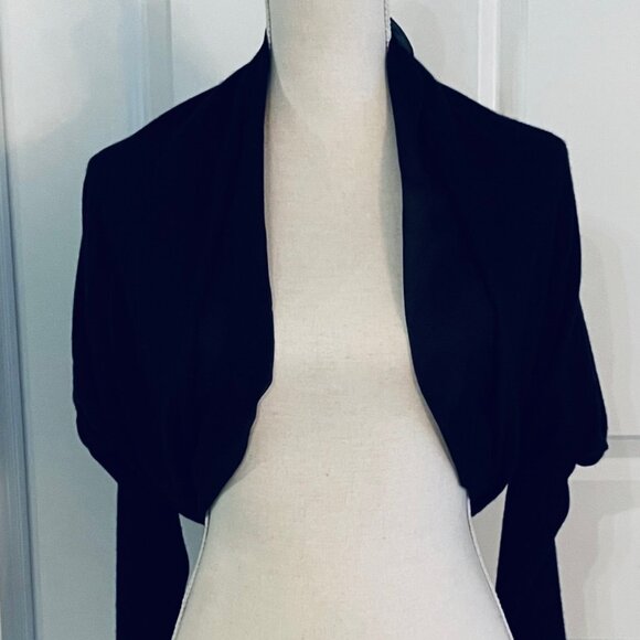 LANVIN BLACK CASHMERE SILK CHIFFON TRIMMED BOLERO- SIZE SMALL - Picture 1 of 9